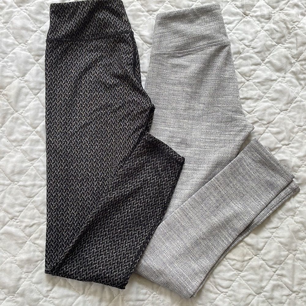 BUNDLE 2 dress leggings Black & Grey chevron spandex pants by Kyodan size P/S